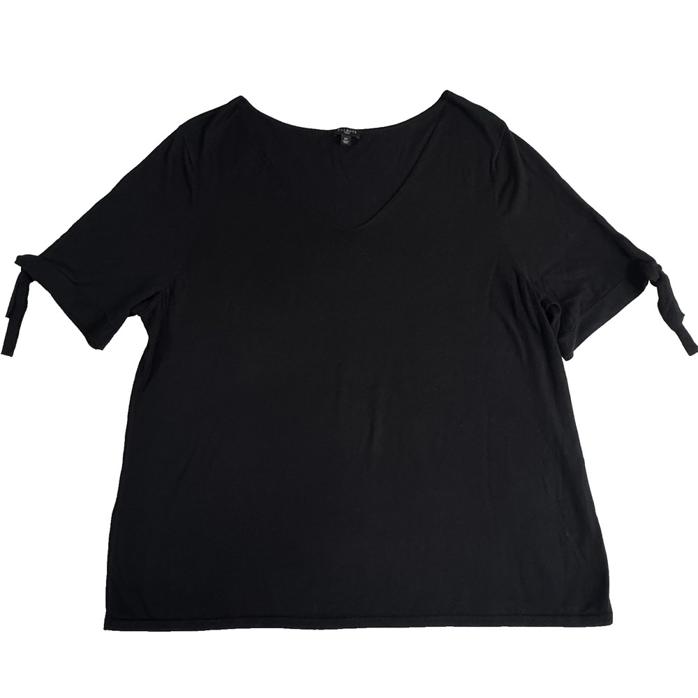 Talbots Knit Sweater Top Women's 2X Black Short Sleeve V-Neck‎ Ties Work Casual